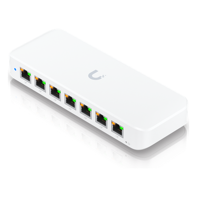 UniFi Switch Ultra 210W Administrable / 8 puertos GbE / (1) puerto POE++ IN opcional y (7) puertos POE+/ Wattaje depende