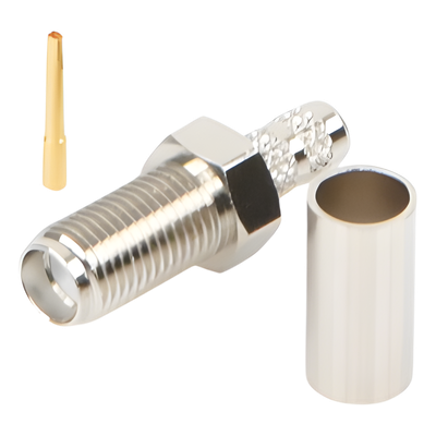 Conector SMA Hembra de Anillo Plegable para Cable RG-58/U, Niquel/ Oro / Teflón.