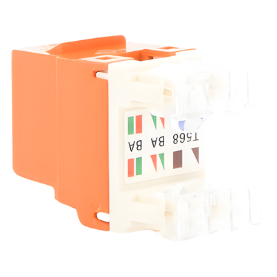 Conector Jack Estilo 110 (de Impacto), Tipo Keystone, Categoría 6, de 8 posiciones y 8 cables, Color Naranja