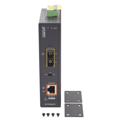 Convertidor de medios industriales 1000BASE-X a 10/100 / 1000BASE-T 802.3at PoE +